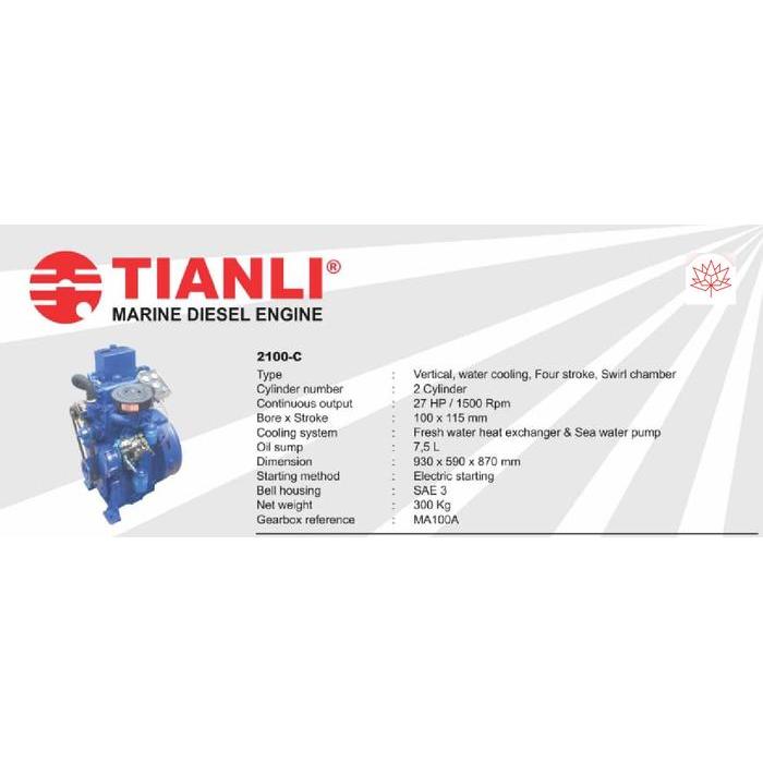 TIANLI MATARI Mesin Diesel Kapal /Diesel 2100C 32HP 32PK TIANLI Sea Water cooling