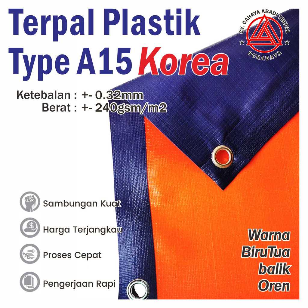 CAHAYA ABADI Terpal Plastik Ketebalan A15 Bahan  Korea Warna Biru Silver Tahan Panas Anti Jamur