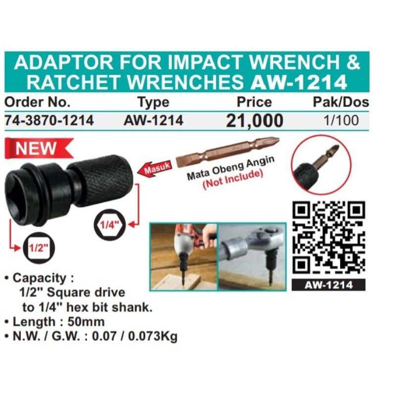 Wipro Adaptor For Impact Wrench AW-1214 / Konektor Mata Obeng Adapter Impact Wipro