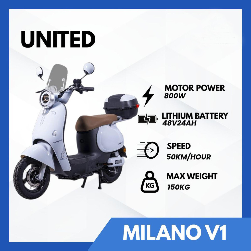 Sepeda Listrik UNITED MILANO V1 Power Motor 800 Watt Battery Lithium 48V 24Ah