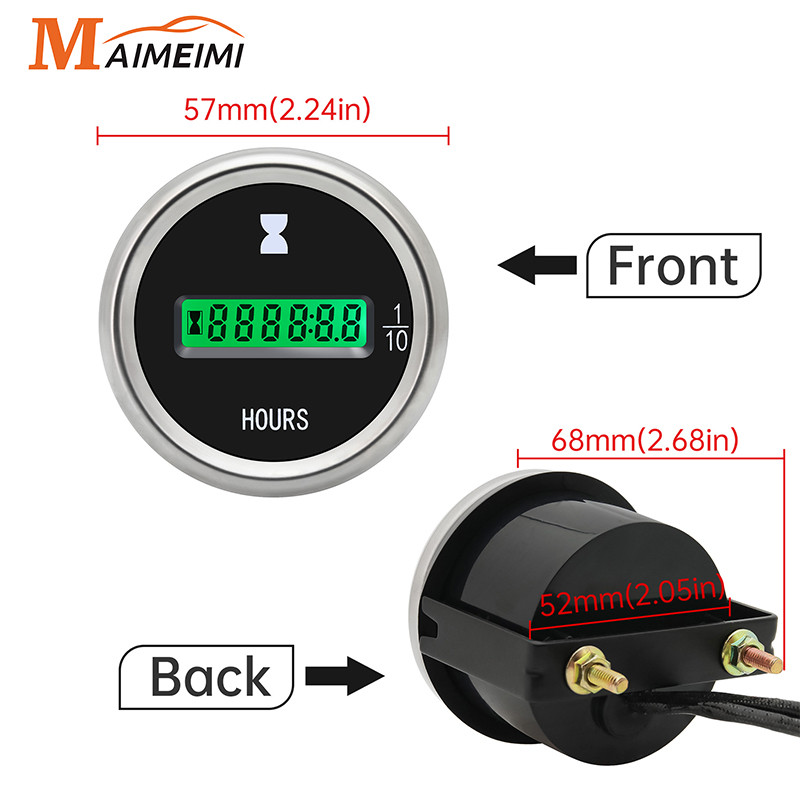 Penghitung Jam Elektronik 52mm dengan LED Hijau, Pengukur Jam Digital Universal untuk Sepeda Motor, 