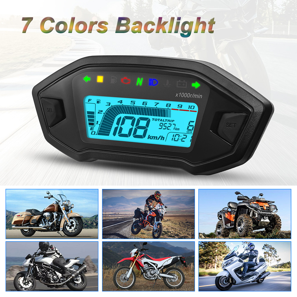 Tachometer Digital LED Motor HD 0-13000RPM 7 Warna Lampu Latar Dashboard dengan Sensor Odometer Univ