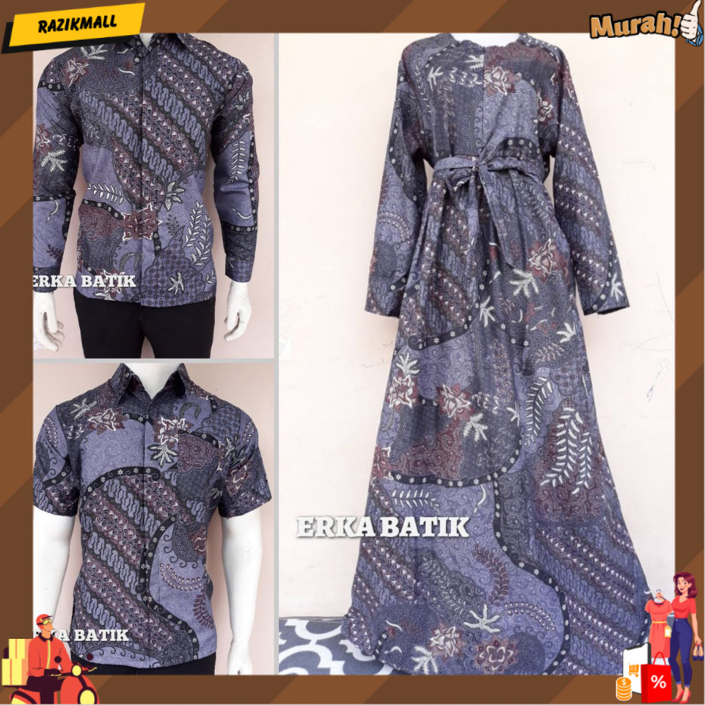 Couple Kemeja Batik Gamis Warna Lilac