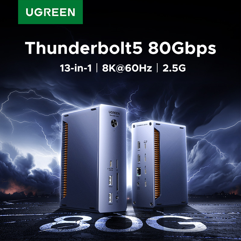 UGREEN Thunderbolt 5 Docking Station 8K60Hz 80Gbps 2.5G RJ45 SD&TF 3.5mm for MacBook Laptop Dell XPS