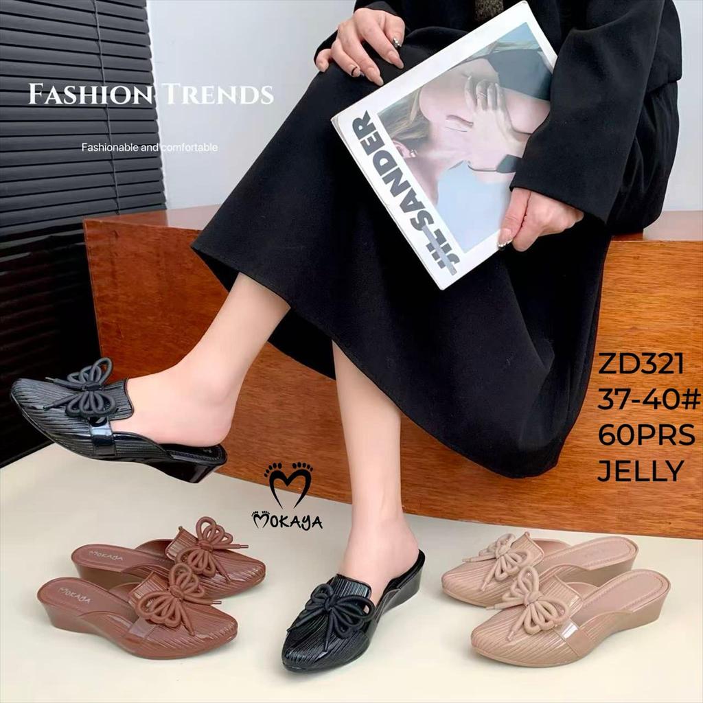 MOKAYA Sepatu Sandal Slop Jelly Wanita Ban Semi Garis Tali Kupu - Super Empuk Cantik Nyaman Dipakai 