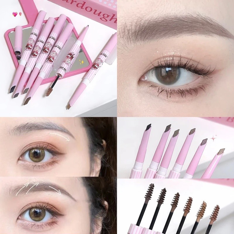 Krim Pewarna Alis 3D Abu-abu Coklat Pensil Alis Dua Sisi tahan lama tahan air pena alis maskara tint