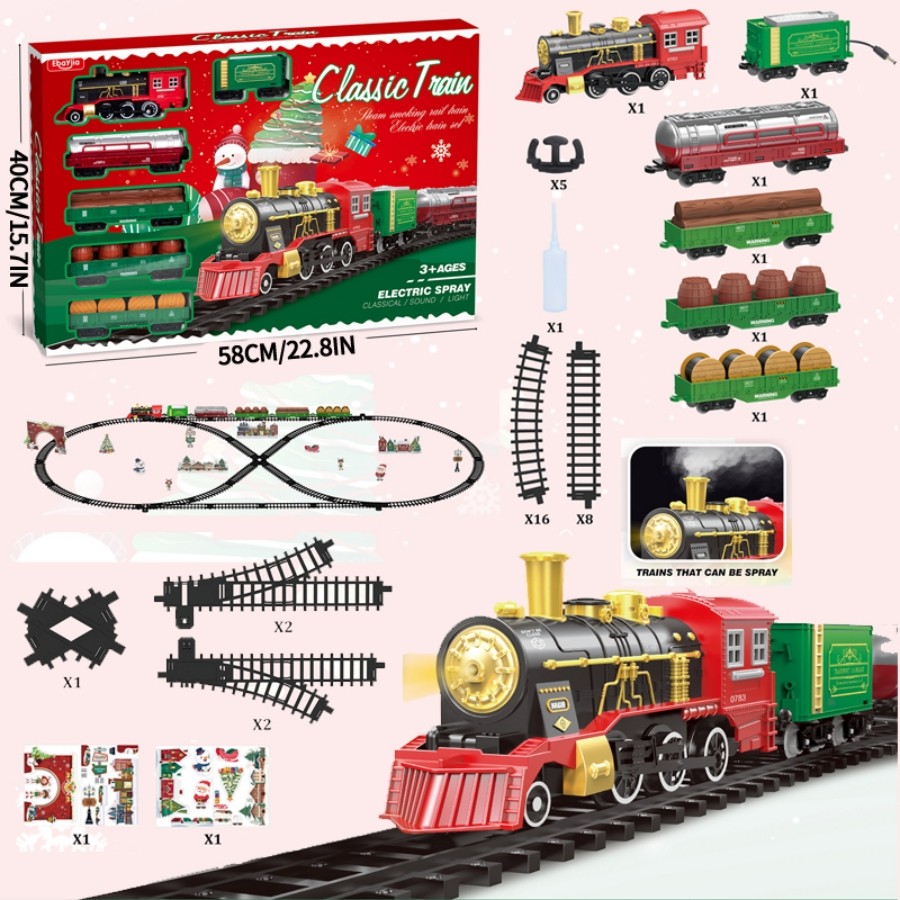 Kids Electric Steam Alloy Train Toy Railway High-Speed Rail Parking Lot Model Family Reunion Party G