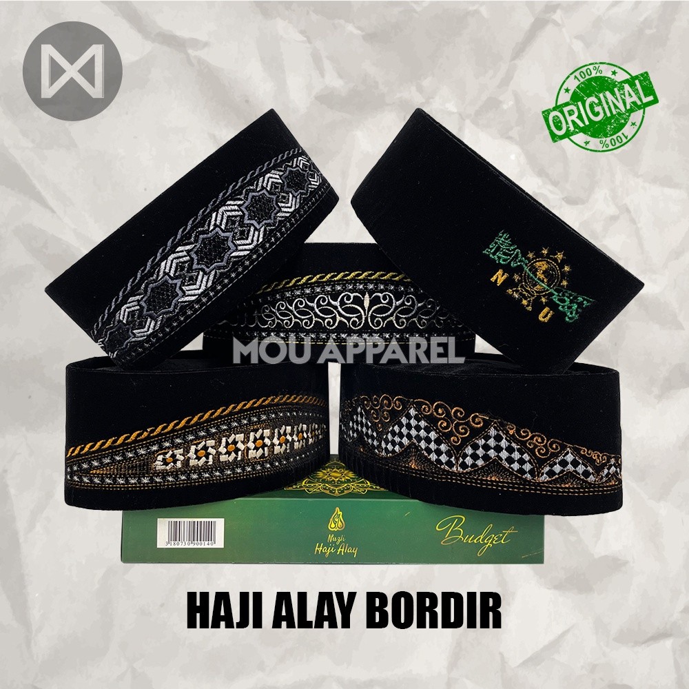 Songkok Premium HAJI ALAY BORDIR STANDARD AC Tinggi 9 Cm Peci Sholat Pria Dewasa Hitam Motif Batik N