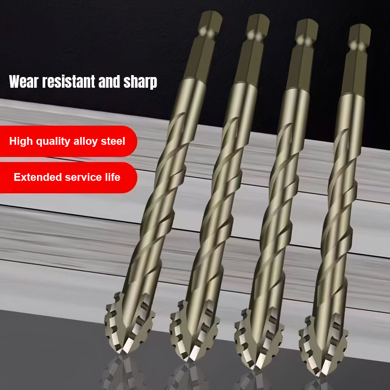 Mata bor eksentrik empat gigi, bor kering heksagonal, mata bor ubin, mata bor gigi puncak kuning pan
