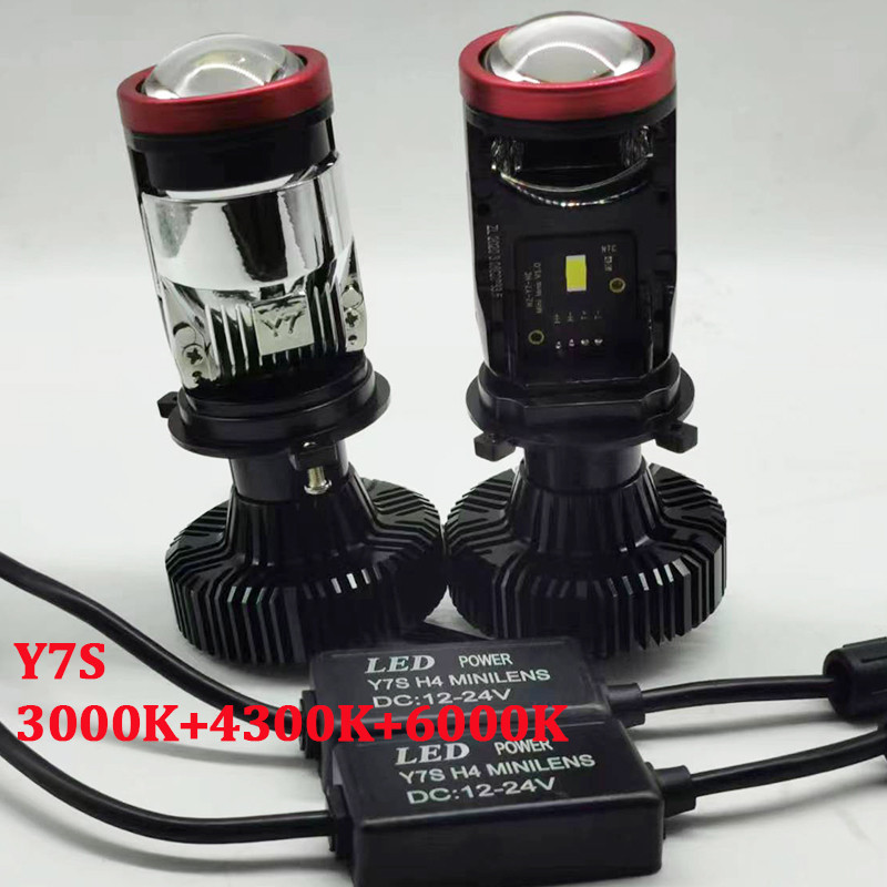 Triple Color Lamp H4 LED Mini Projector Lens 3000K +4300K +6000K In One Body Automobles Bulb 25000LM