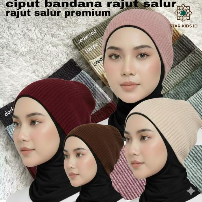 ciput bandana rajut annisa premium satu warna/inner bando rajut/ciput kerudung/inner hijab/dalaman k