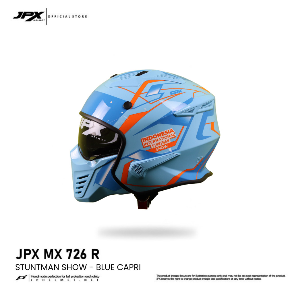 Helm Full Face Modular Pria Wanita Harian Motor Standar SNI DOT ECE JPX MX-726R Stuntman Show - Blue