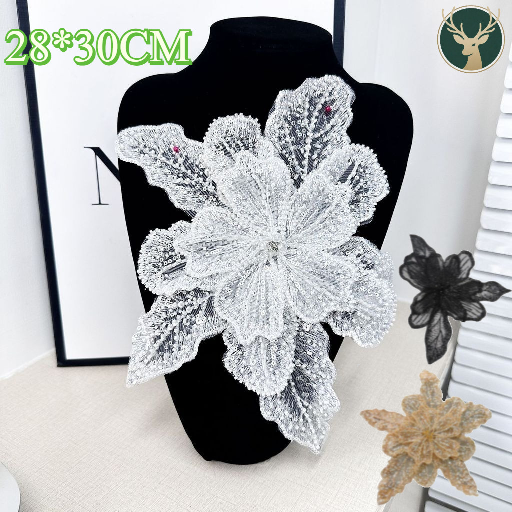 Lace Bordir Bunga Full Payet 3layer Wedding Lace/ Lace Bordir Bunga Tiga Dimensi/ 3layer Full Payet 