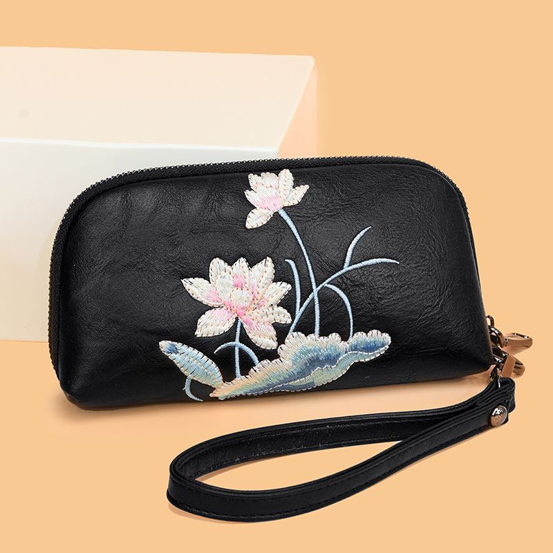 Tas ponsel kulit lembut tas clutch tas bordir wanita gaya etnik