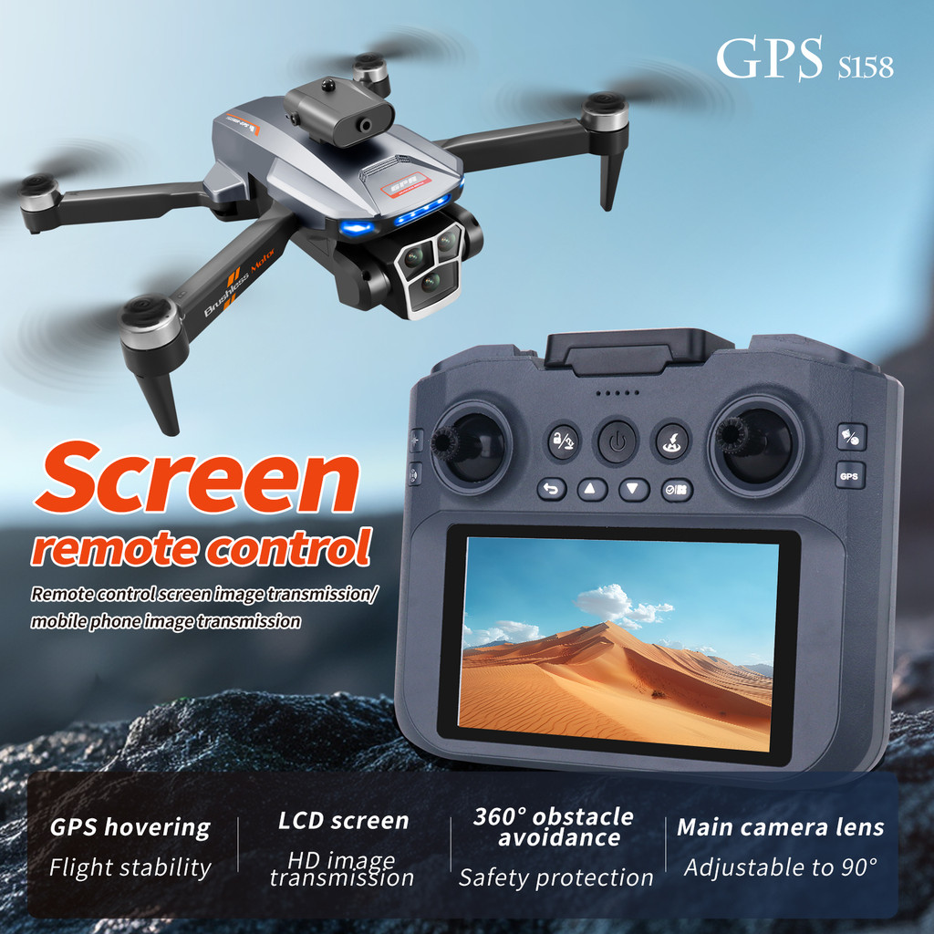 Drone GPS 2025 S158 dengan Kontrol Layar, Lipat, Kamera 8K HD, Motor Tanpa Sikat 5G, Pemosisian Alir