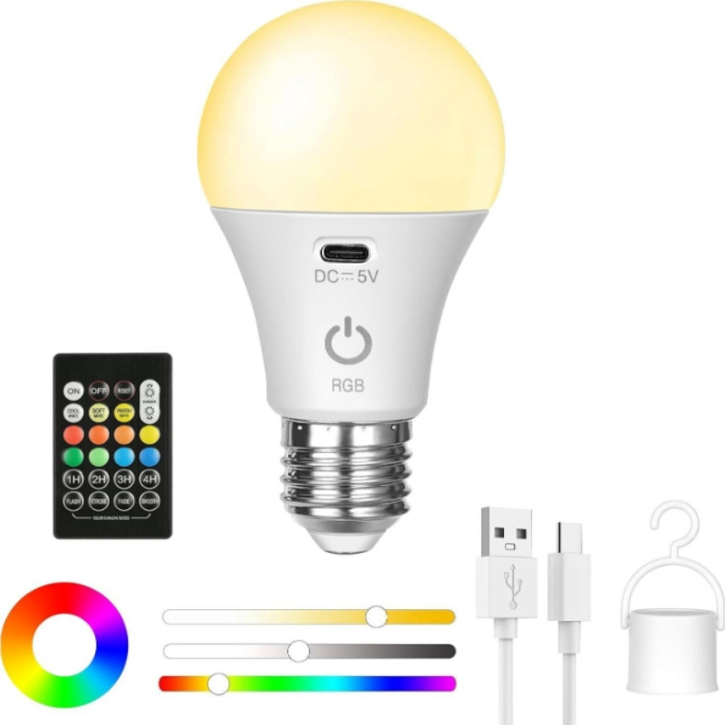 Reargeable Light Bulb RGB color USB Led Bulb  Smart Bulb mmable E27 Bulbs with Timing Cordless Batte