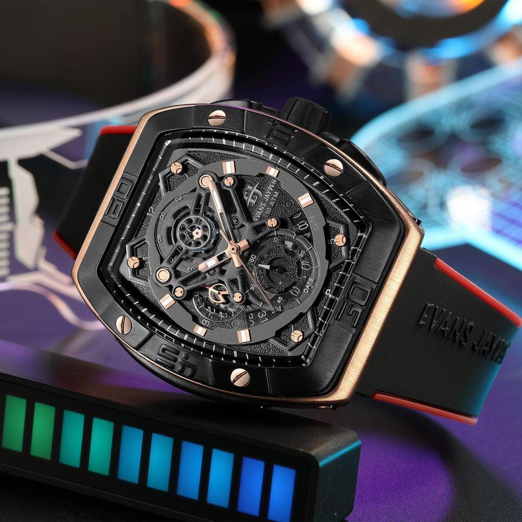 jam tangan Evans Jayden Jam Tangan Pria 9549 Rubber Silicon Kaca Sapphire Chronograph Water Resistan