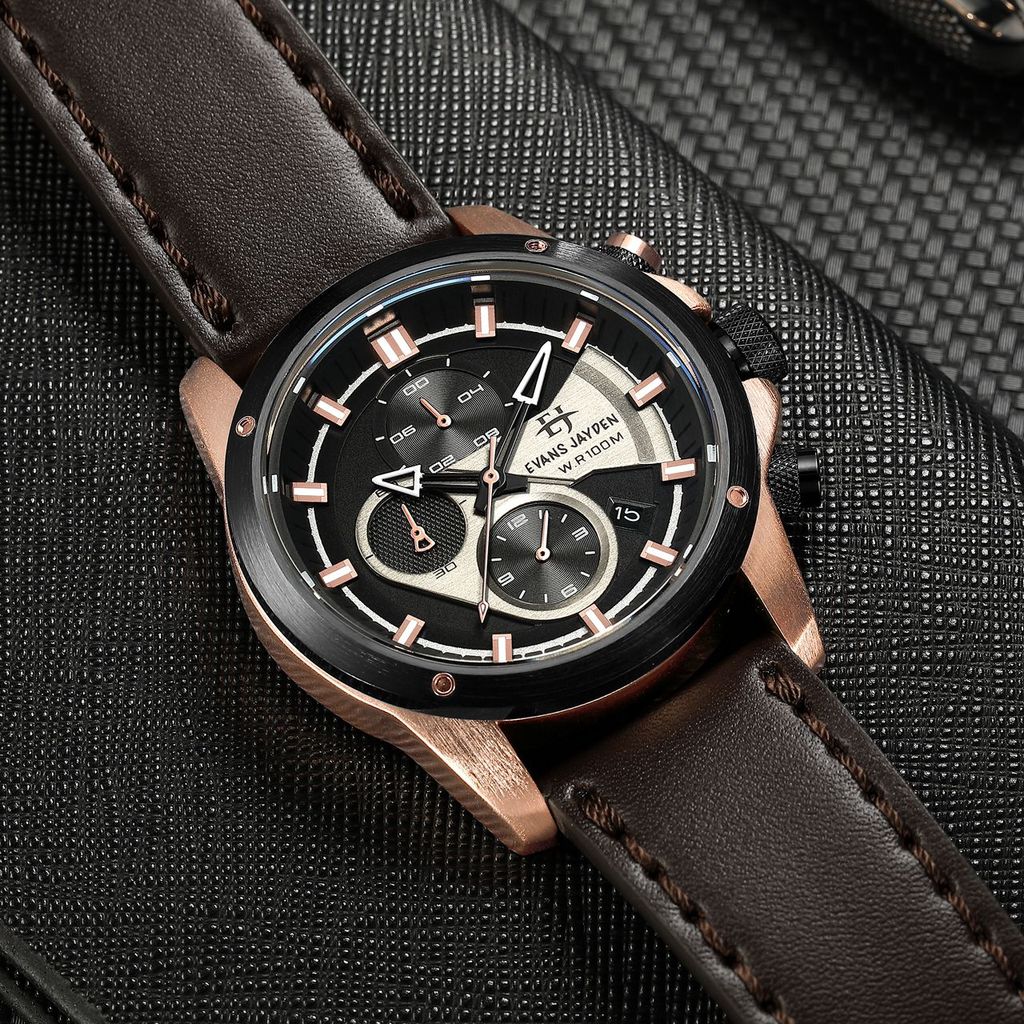 Evans Jayden Jam Tangan Pria 9589 Kulit Kaca Sapphire Chronograph Water Resistant 10 ATM