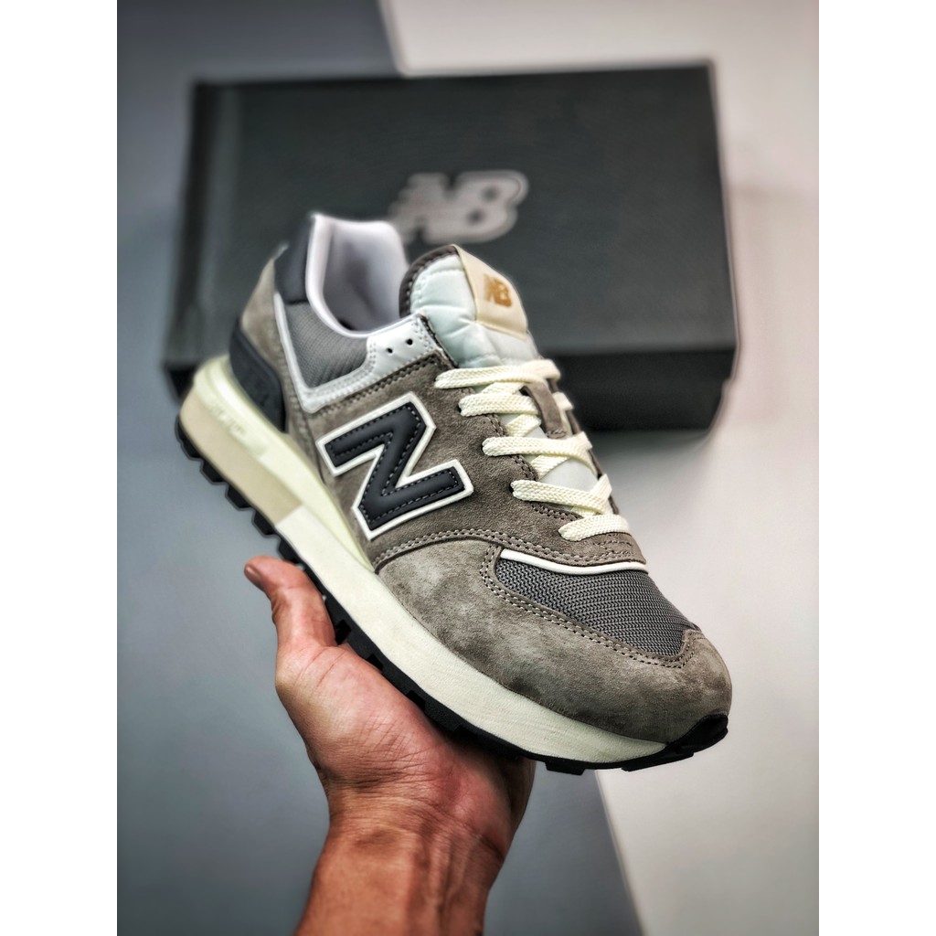 NEW BA1ANCE 574 Sepatu jogging retro low top midsole empuk berwarna abu abu dan hitam