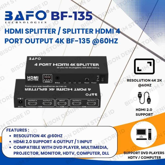 HDMI Splitter BAFO 2 Port / 4 Port / 8 Port Resolusi 4K Original - 4 port