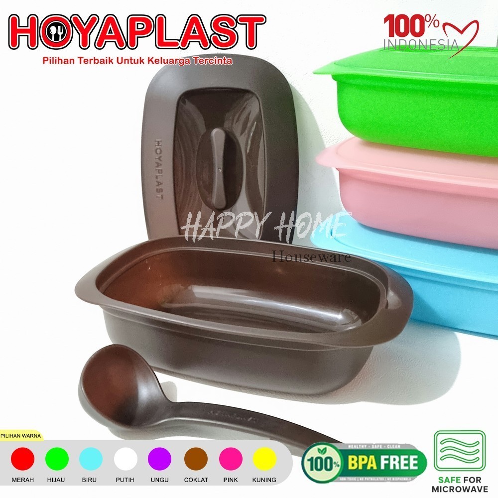 HOYAPLAST 1set Casserole Persegi Pajnajng 2,1 Liter Tempat Sayur Prasmanan 2100ml Bonus Sendok Sop