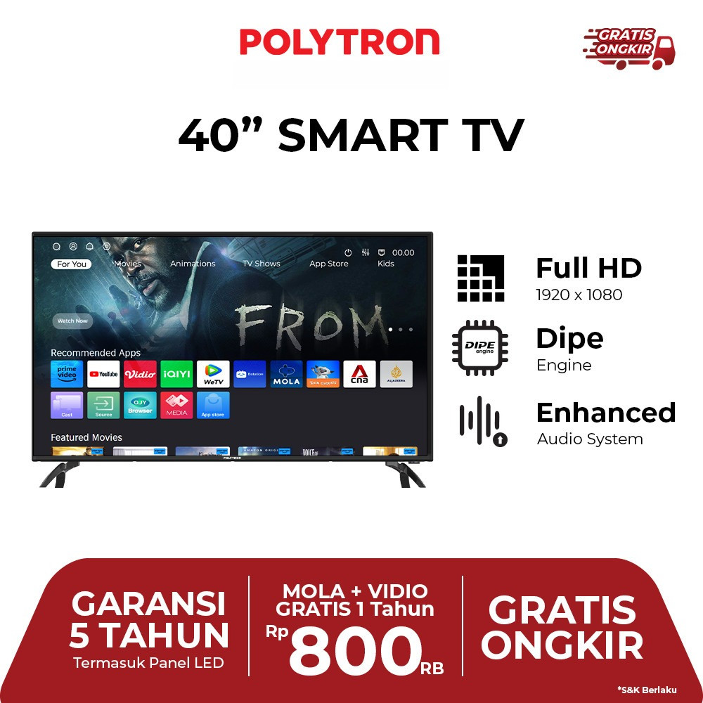 Polytron PLD-40CV8969 40 Inch Smart TV Full HD WiFi Digital Tanpa STB YouTube Garansi Resmi