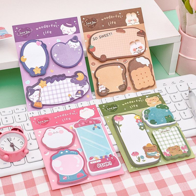 Cute 3in1 Sticky Notes Korea Aesthetic Memo Buku Alat Tulis