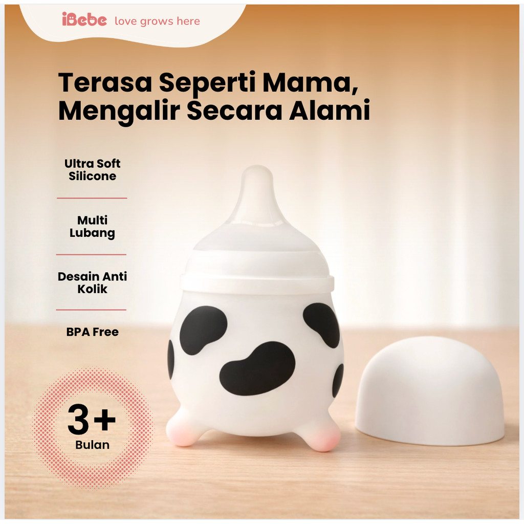 (240ml 3bln+ link) MooMoo ultra DBF 2.0 ultra soft 4in1 silicon Botol Susu Bayi Wide-Neck Natural Mi