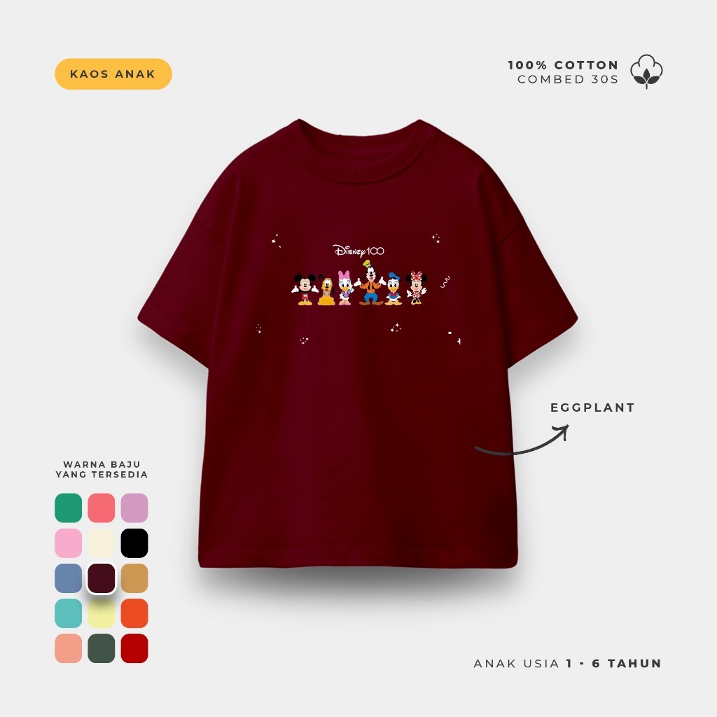 Kaos Anak Lengan Pendek Baju Anak Ula Kids Kaos Disney 100 Mickey And Friends Usia 1 - 6 Tahun Hoodi