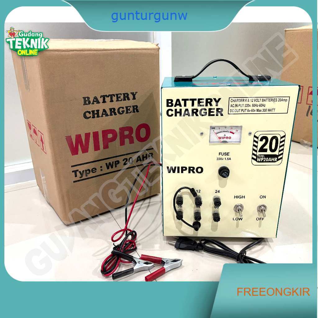 Charger Aki Motor Mobil WIPRO WP20AHR REGULER 20A 6-60V / Ces Cas Aki Baterai Battery Accu Acu 20 Am