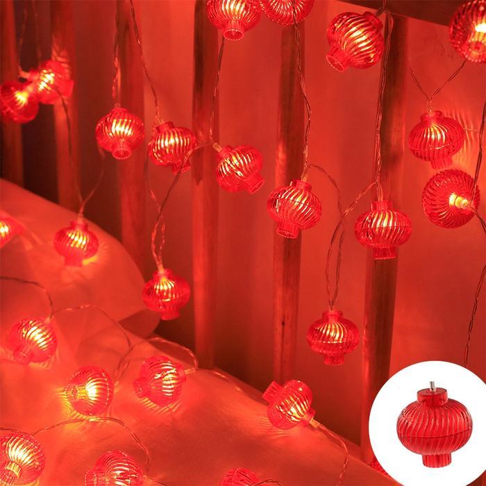 Lampu LED string hiasan lampu imlek/ornamen imlek/lampion imlek/lentera imlek - Bulat batere