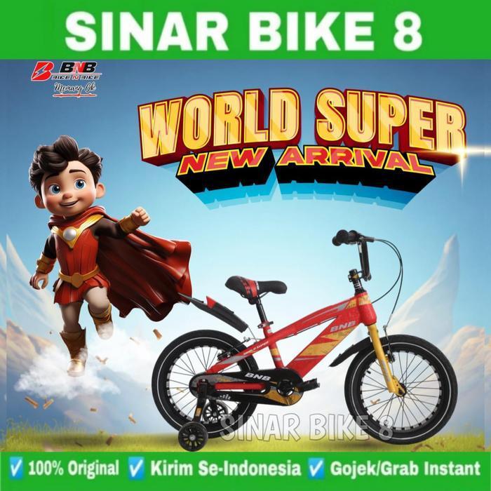 Sepeda Anak Laki BMX BNB WORLD SUPER Ban 2.50 V-Brake Ukuran 12 16 18 Inch Untuk Usia 2-8 Tahun