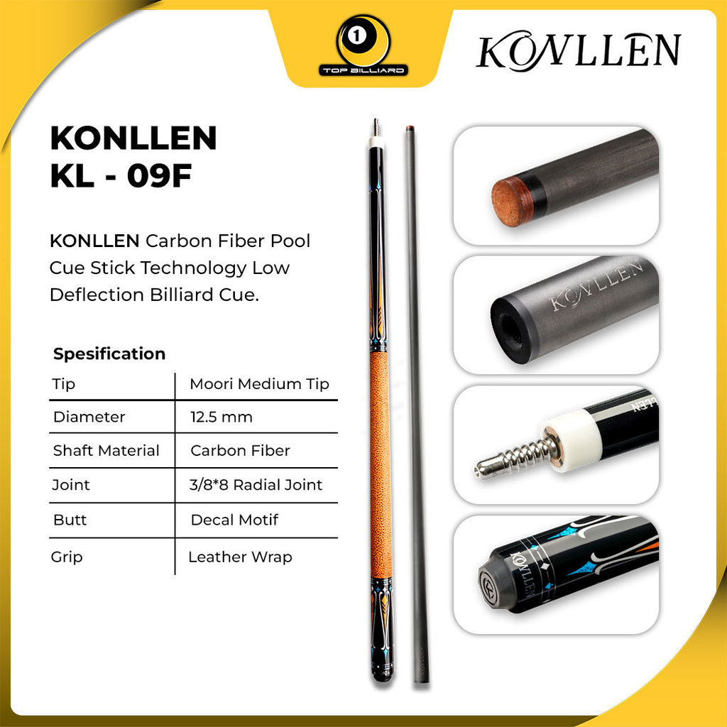 Konllen KL-09F Carbon Shaft Stik Billiard Cue Play Low Deflection