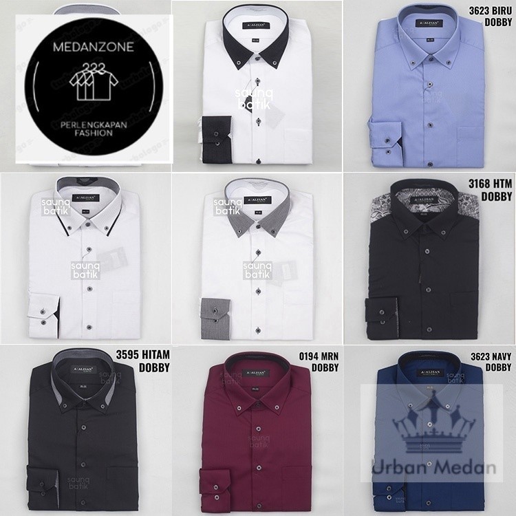 PUTIH - Kemeja PRIA Lengan Panjang SLIMFIT Alisan DOBBY