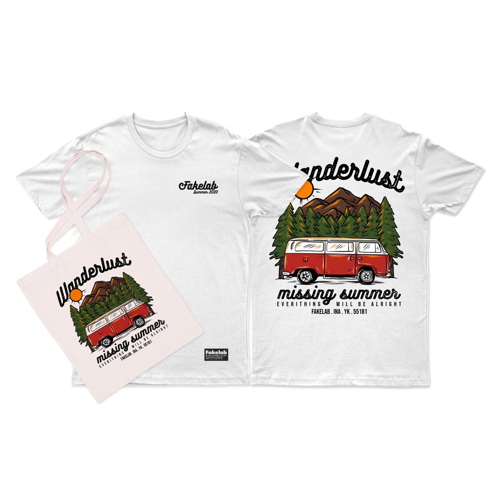 Fakelab Ts Fakelab Wanderlust Free Totebag / Kaos Putih / Tshirt / Tas / Tote