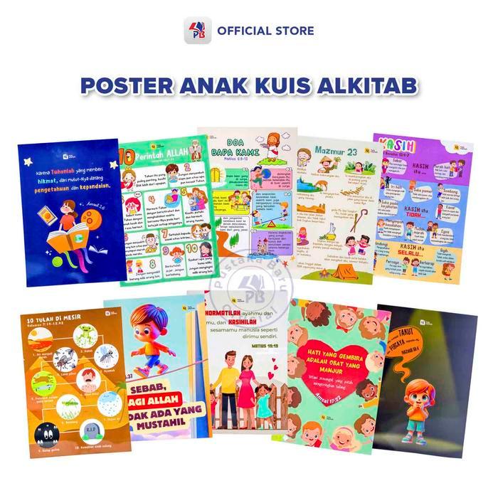 Poster Anak Kuis Alkitab / Poster Rohani Anak/ Paket Poster Ayat Alkitab Isi 10 /  KONJU KREATIF - Y