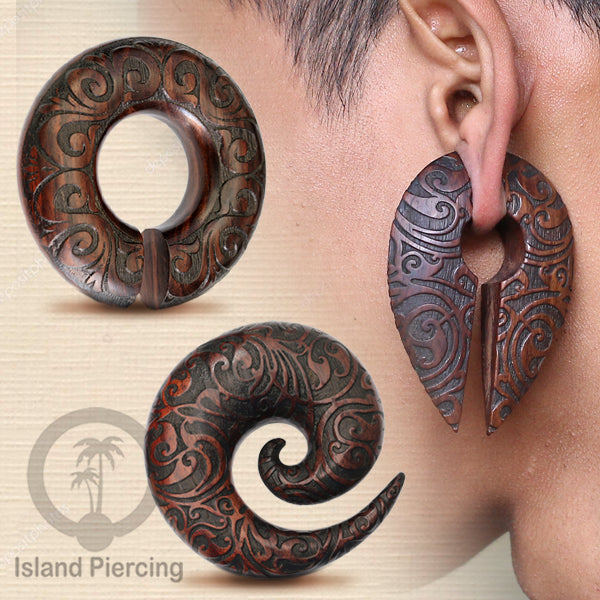 Tindik Anting Piercing Kayu Sono Ear-weight untuk anting lubang besar ukiran tangan