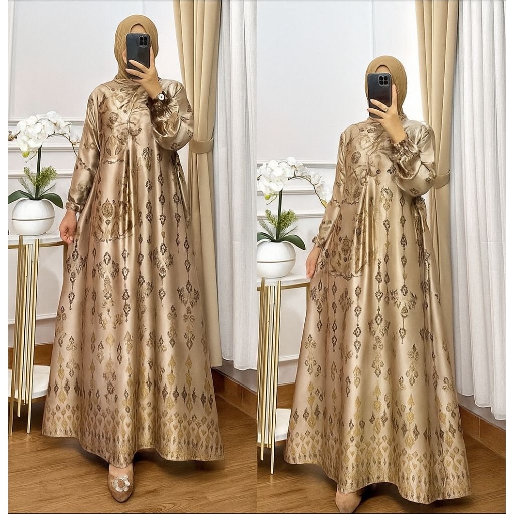 FICIEKUNZEX Gamis Silk Premium Import | Bahan Sutra Mewah Lembut & Adem | Gamis Lebaran Elegan Terba