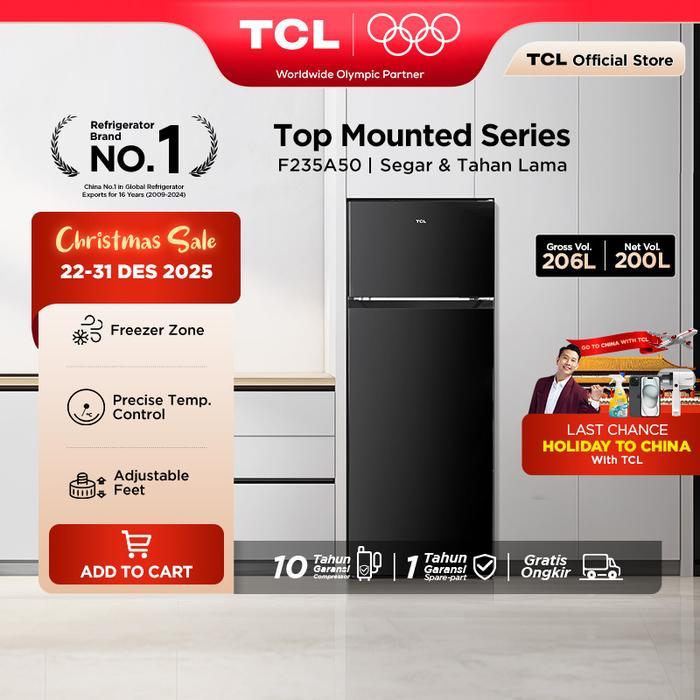 TCL Kulkas 2 Pintu (Refrigerator) - Kapasitas 206L - Electronic Control - Adjustable Feet - Low Nois