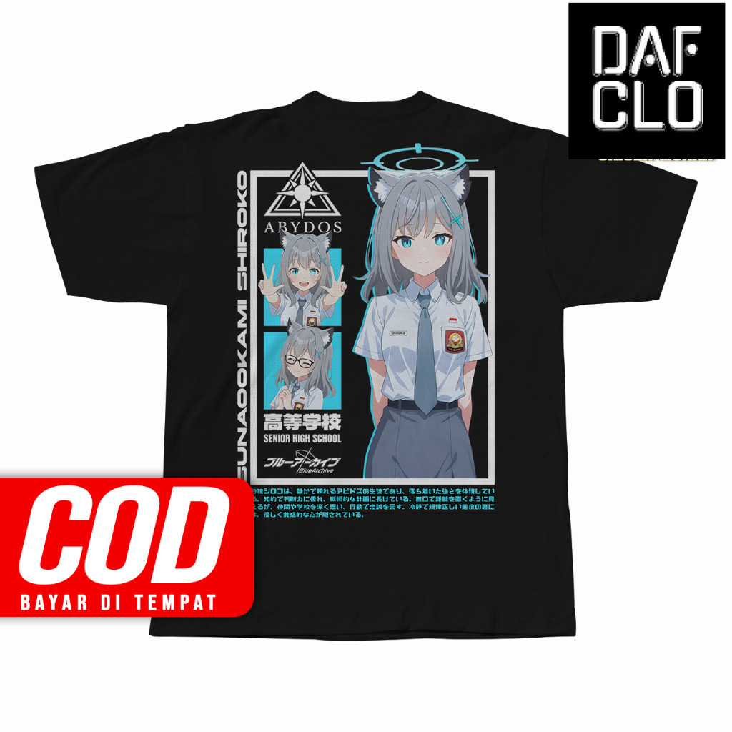 Kaos Anime SUNAOOKAMI SHIROKO SMA ABYDOS HIGH SCHOOL BLUE ARCHIVE Manga Tshirt Unisex BAJU ANIME WIB