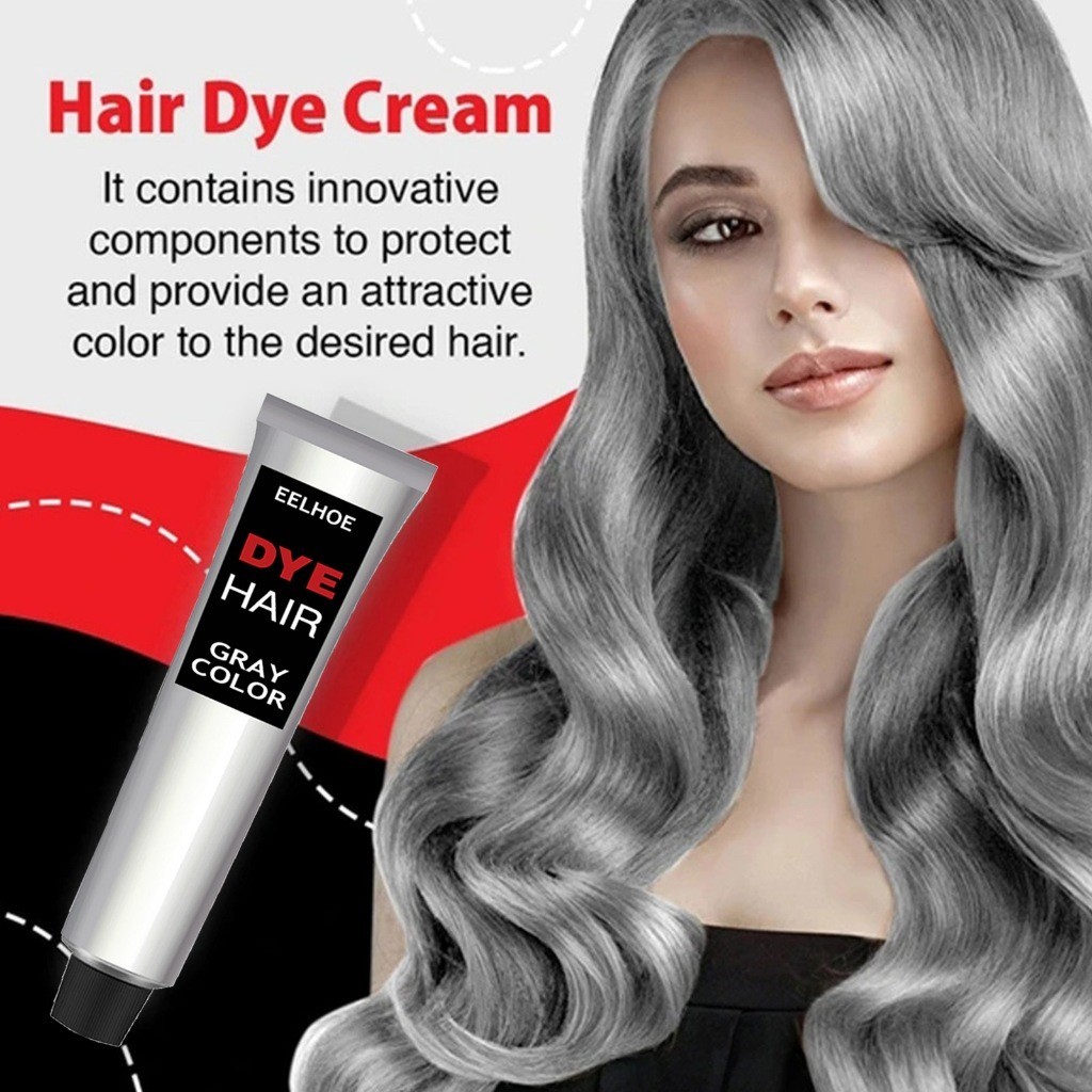 EELHOE Cat Rambut Ash Grey 100ml Dye Hair Gray Color Hair Dye Cream Pewarna Rambut Natural Ingredien