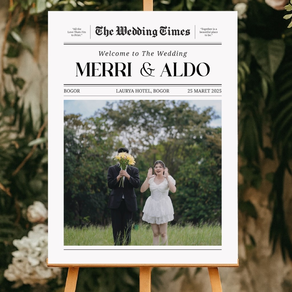 Cetak Foto Wedding Magazine [DISKON] Welcome Sign News Letter Vintage Free Custom Foto Prewedding