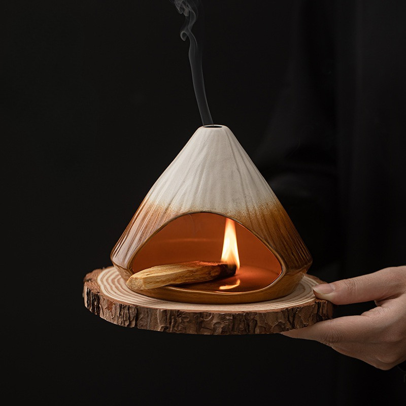 Mount Fuji Incense Fireplace, Cedar Sage Incense Burner Peruvian Sacred Wood Large Kiln Ceramic Ince