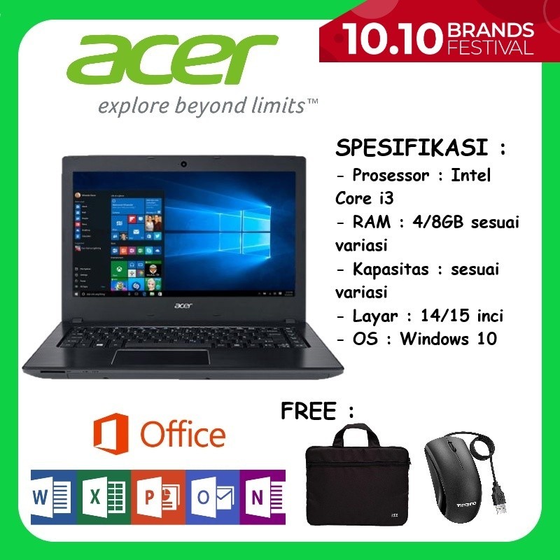Laptop Acer intel core i3 RAM 8GB Windows 10 [FREE TAS & MOUSE]