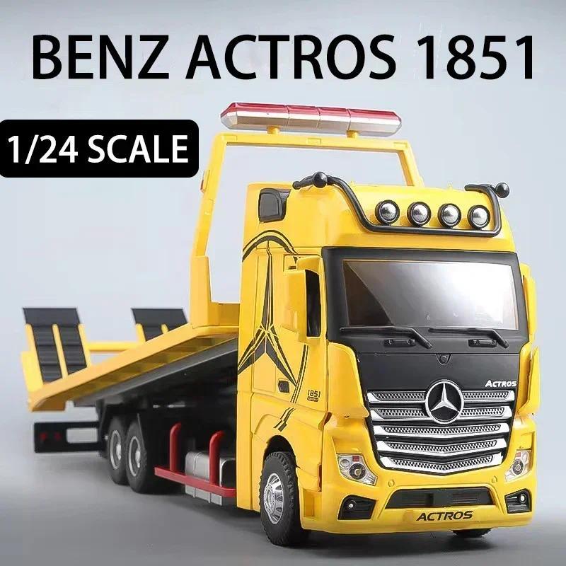 1/24 Scale Large Benz 1851 Flatbed Trailer Alloy Truck Model Car ecast Toy Car Simulation Sound & Li