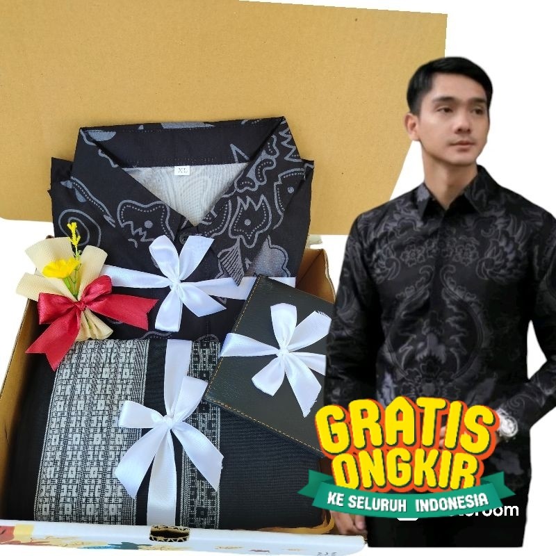 HAMPERS KADO BATIK PAKET MUSLIM HADIAH UNTUK COWOK/ Kuning Gold Abu Silver