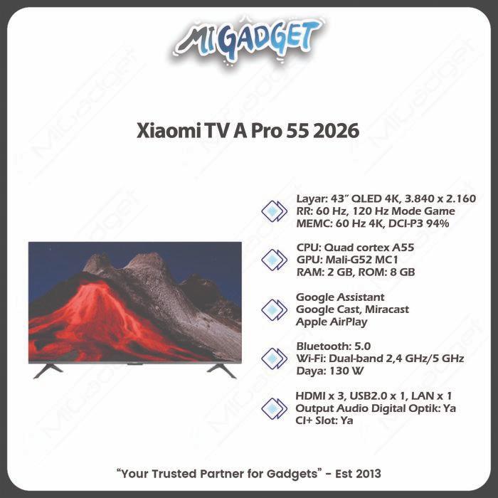 Xiaomi Mi TV 4 55 Inch MiTV 4 55" 4K HDR Dolby DTS Android Smart TV - A Pro 55 2026 QLED