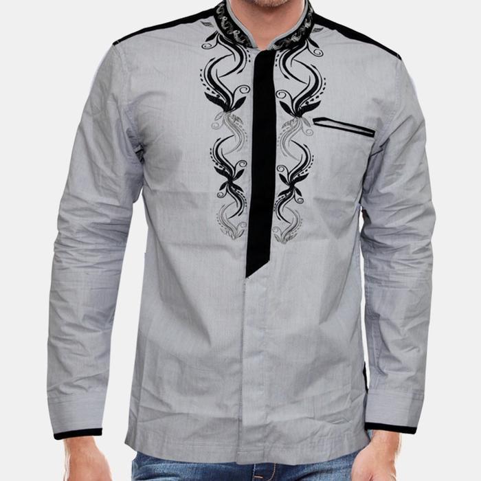 LGS - Slim Fit - Baju Koko Pria - Kemeja Muslim Dewasa - Lengan Panjang - Motif Bordir - Motif 1, XL