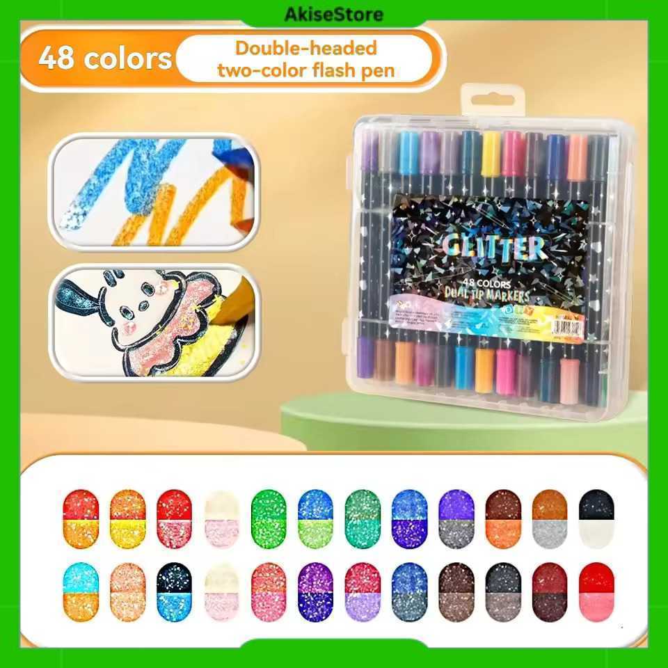 Kolorowy Spidol Double Head Watercolor Set 48 Warna Glitter