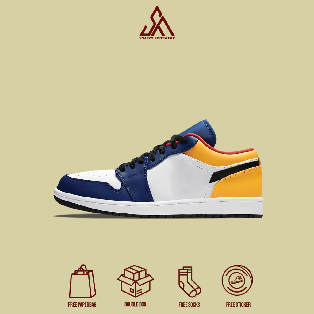 Sepatu Sneakers Nike Air Jordan 1 Low 'White Deep Royal Blue' 100% Original Unisex